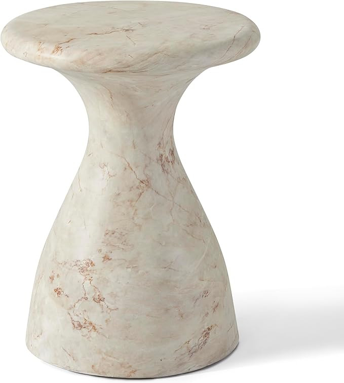 Sculptural Concrete Side Table with Faux Marble Finish, Modern Accent Table Multifunctional Round... | Amazon (US)