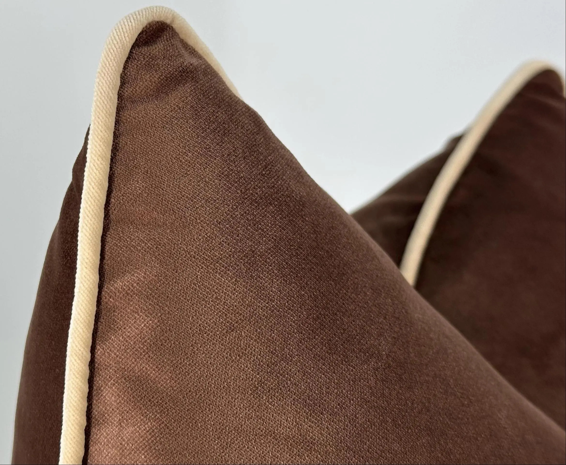 Brown Velvet Pillow Cover, Cream Piping, Luxury Throw Cushion, Modern Farmhouse Sofa Home Decor | Etsy (Global)