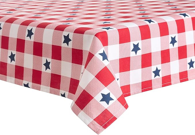 Martha Stewart Americana Star Gingham Plaid Indoor Tablecloth, Patriotic USA America Decor, Red/W... | Amazon (US)