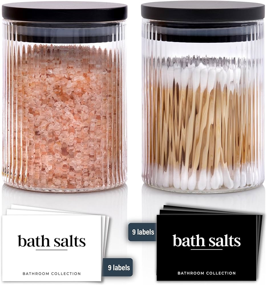 Mason & Fable Ribbed Glass Bathroom Jars with Airtight Black Bamboo Lids | Cotton Pad/Swab/Q tip ... | Amazon (US)