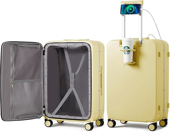 mixi Checked Luggage with Cup Phone Holder and Charger Hard Shell Suitcases with Spinner Wheels, ... | Amazon (US)