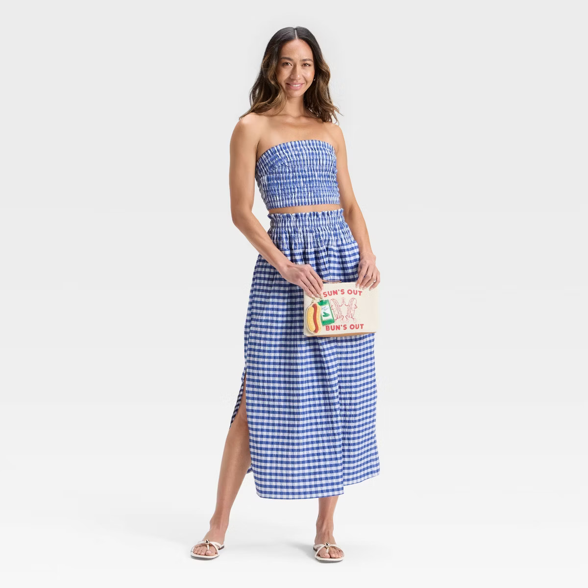Women's Smocked Tube Top - Universal Thread™ Blue Gingham XS | Target