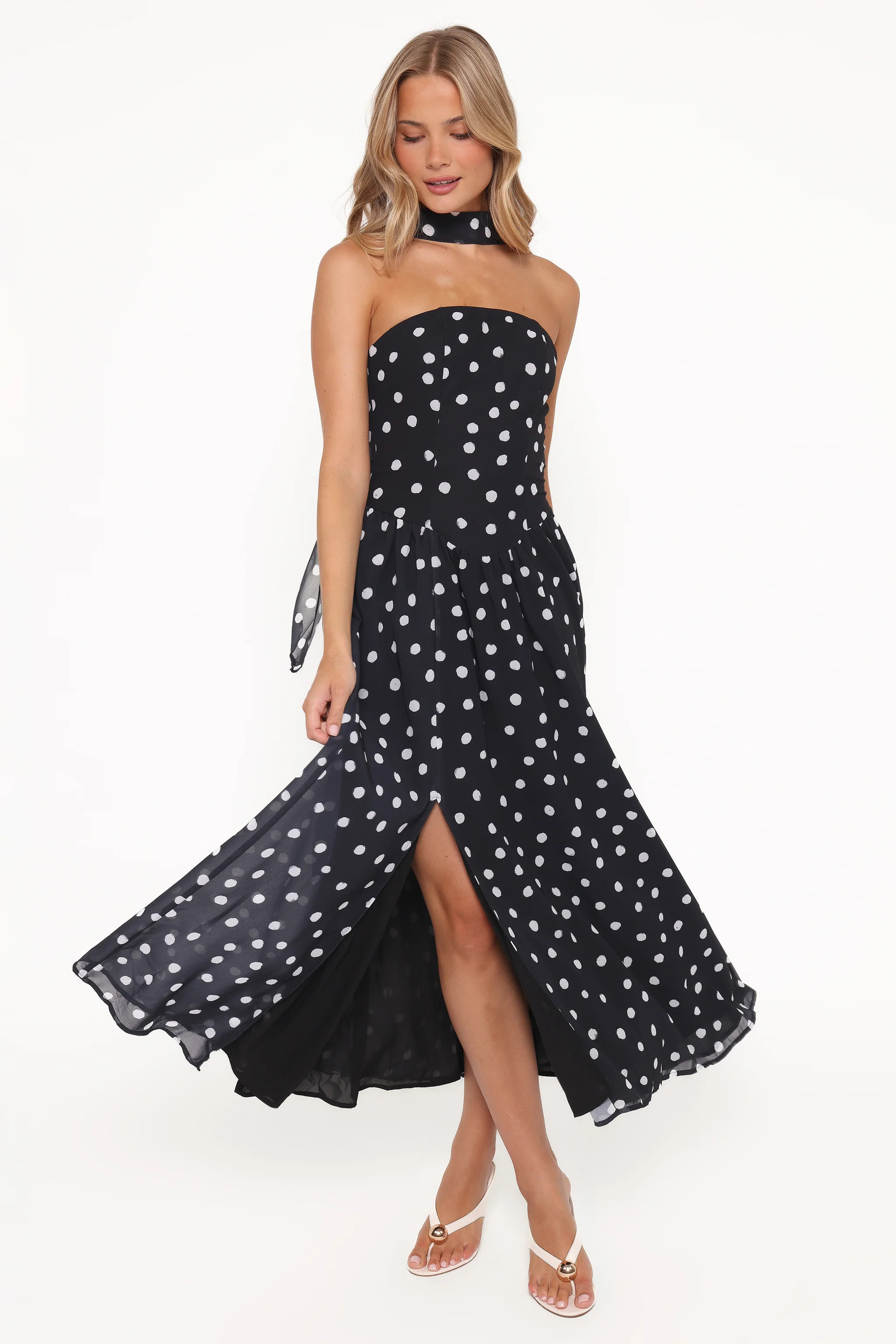 Boston Strapless Maxi Dress - Black Polka Dot | Petal & Pup (US)