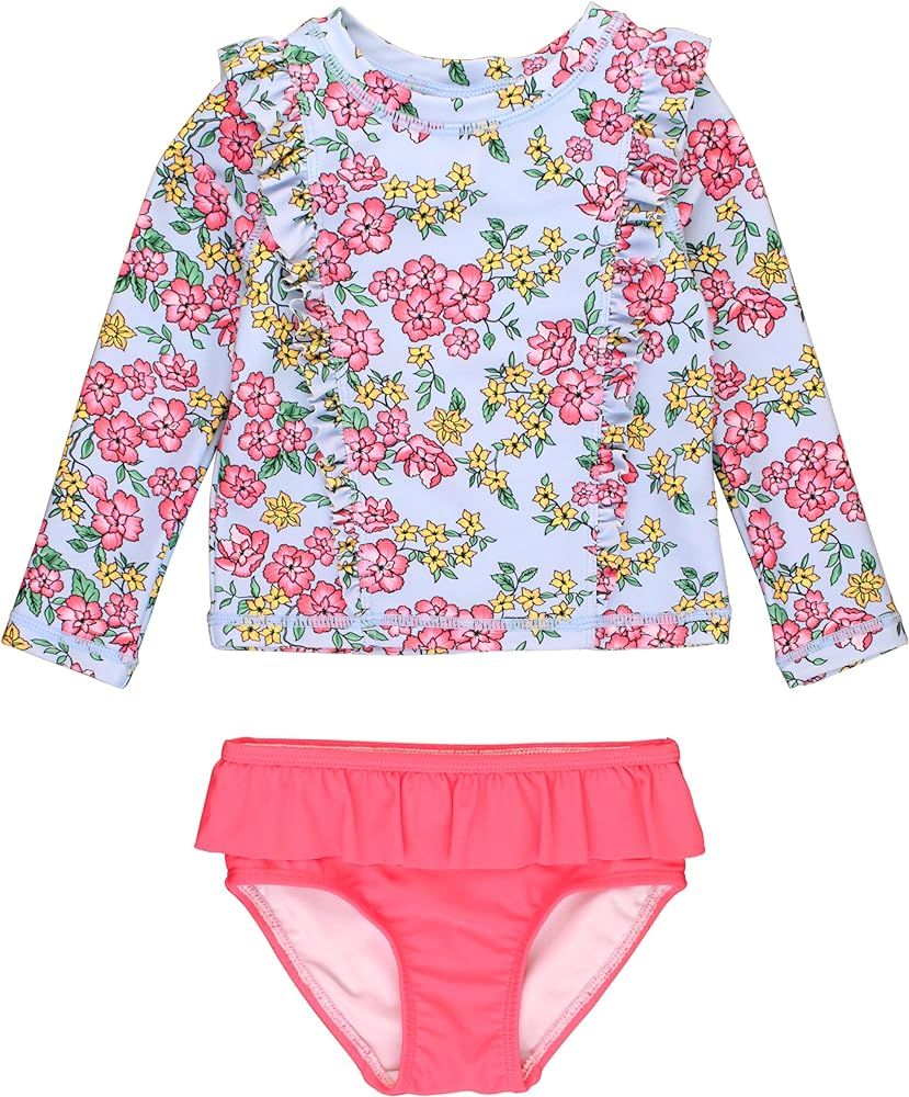 RuffleButts® Baby/Toddler Girls Rash Guard 2-Piece Swimsuit Set - Long Sleeve Bikini with UPF 50... | Amazon (US)