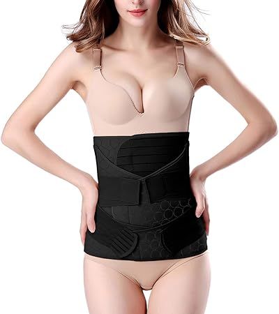 3 in 1 Postpartum Belly Wrap - Recovery Belly/Waist/Pelvis Belt Black Postpartum Belly Band,Black... | Amazon (US)