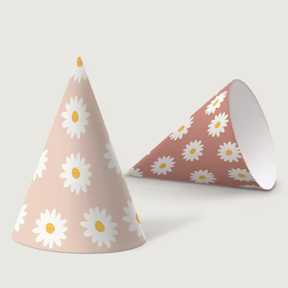Flower Power Daisy Floral Groovy Birthday Party HAT Pink Kids Printable Digital Download | Etsy (US)