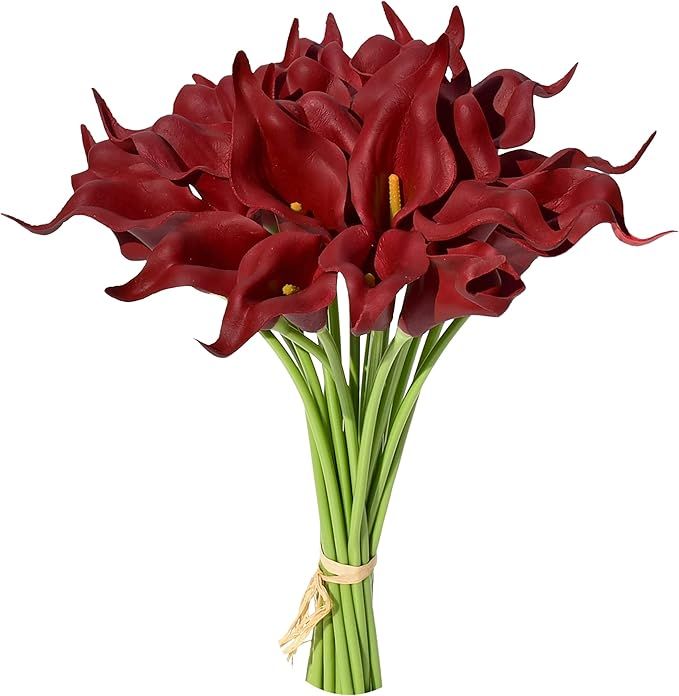 Mandy's 20pcs Burgundy Flowers Artificial Calla Lily Silk Fake Flowers 13.4" for Mother's Day Eas... | Amazon (US)