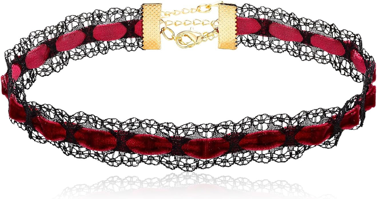 Lace Velvet Choker With Black Red, Ultra Comfortable Stretch Choker Necklaces for Women, Sexy Cha... | Amazon (US)