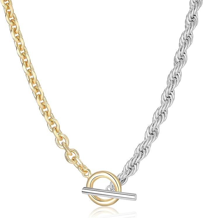 Trendy Chain Necklace for Women, Two Tone Link Chain Necklaces Jewelry for Women Gifts for Her | Amazon (US)