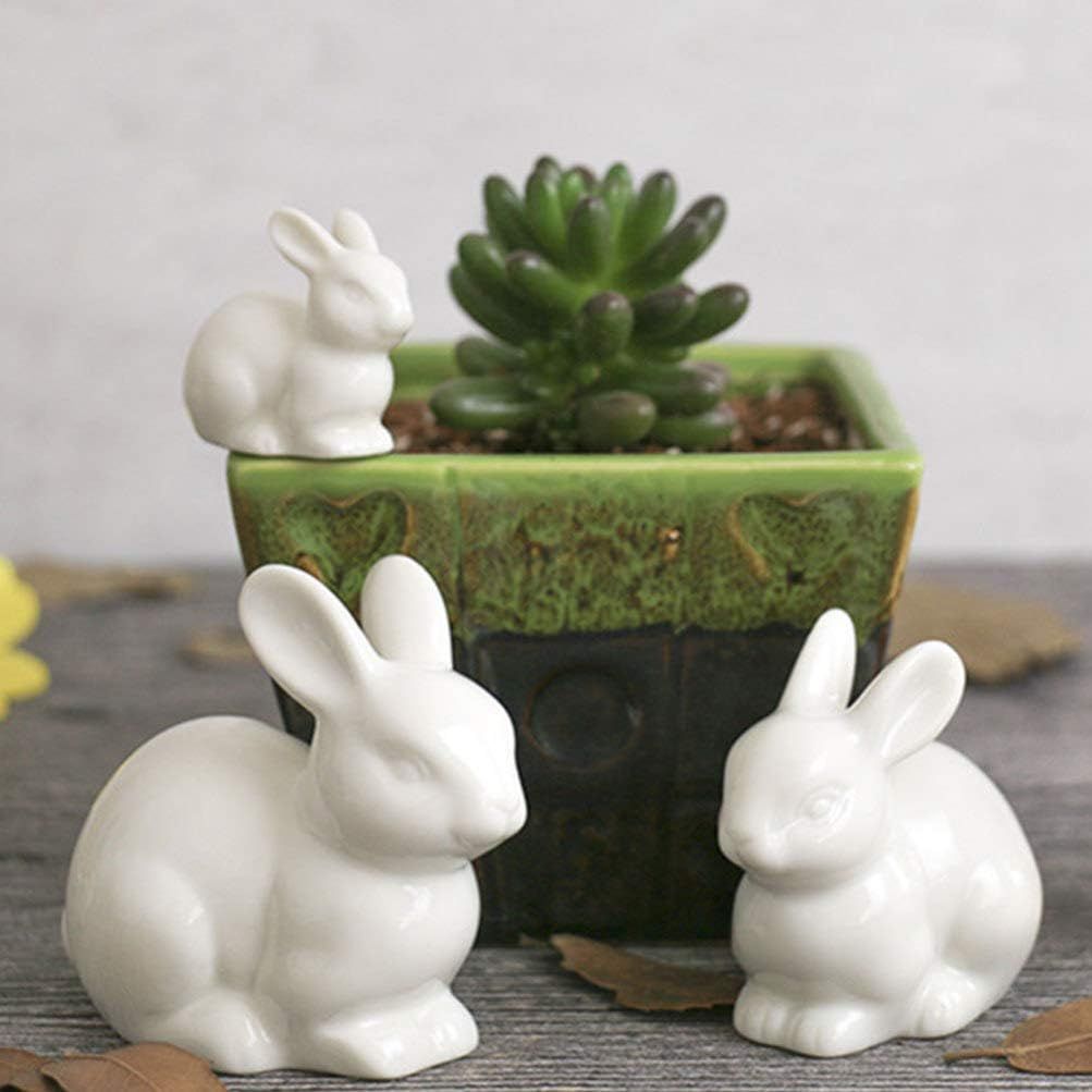 IMIKEYA 3pcs Easter Ceramic Bunny Figurine, White Rabbits Sculpture Ornaments for Home Garden Mic... | Amazon (US)