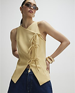 Yellow Asymmetric Bow Tie Front Waistcoat | River Island UK & IE