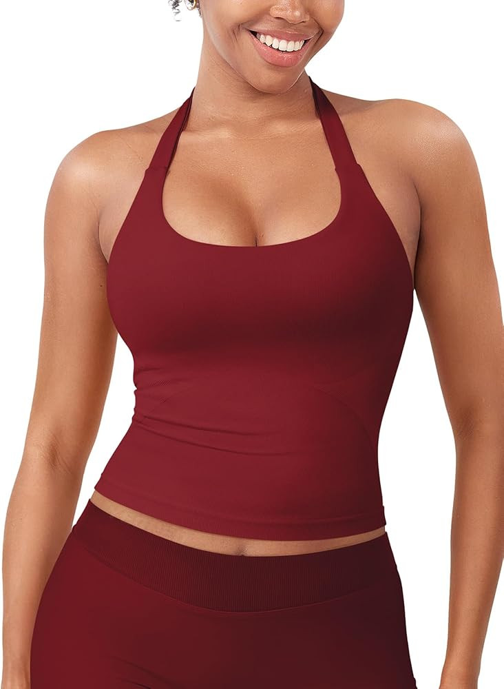 YEOREO SoftHue Women's Impact Halter Tank Top Longline Backless Scoop Neck Built-in Bra Sports Wo... | Amazon (US)