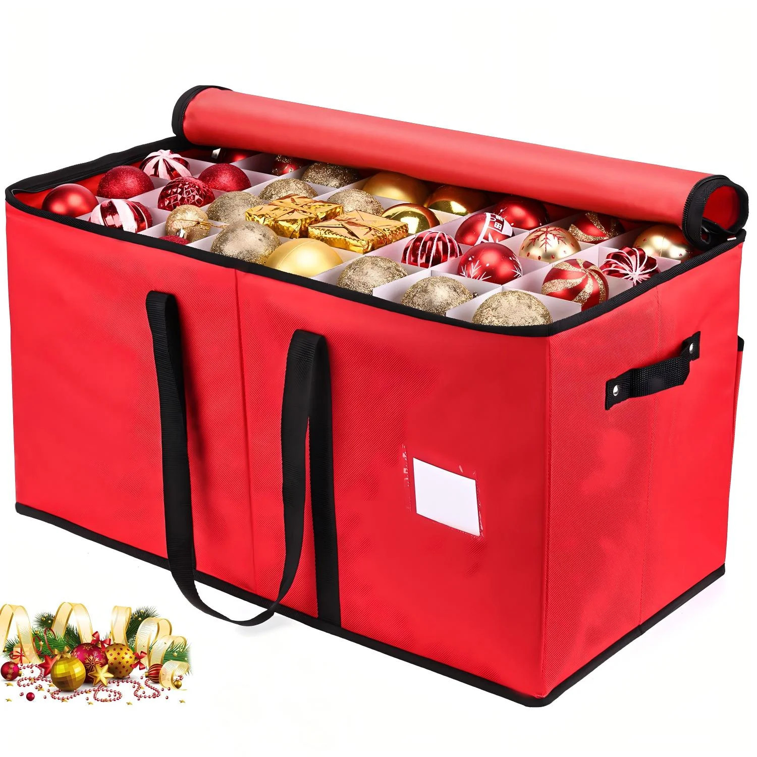 Christmas Ornament Storage Box with Adjustable Dividers for 128 3-inch Ornaments, Dual Zipper, 60... | Walmart (US)