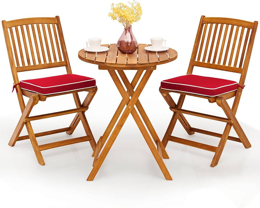 Giantex 3Pcs Patio Bistro Set, Wood Folding Table Set, 2 Cushioned Chairs for Garden Yard, Outdoo... | Amazon (US)