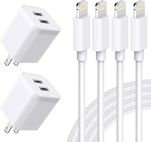USB Wall Charger, [Apple MFi Certified] iPhone Charger Lightning Cable 6FT(4PACK) Fast Charging D... | Amazon (US)