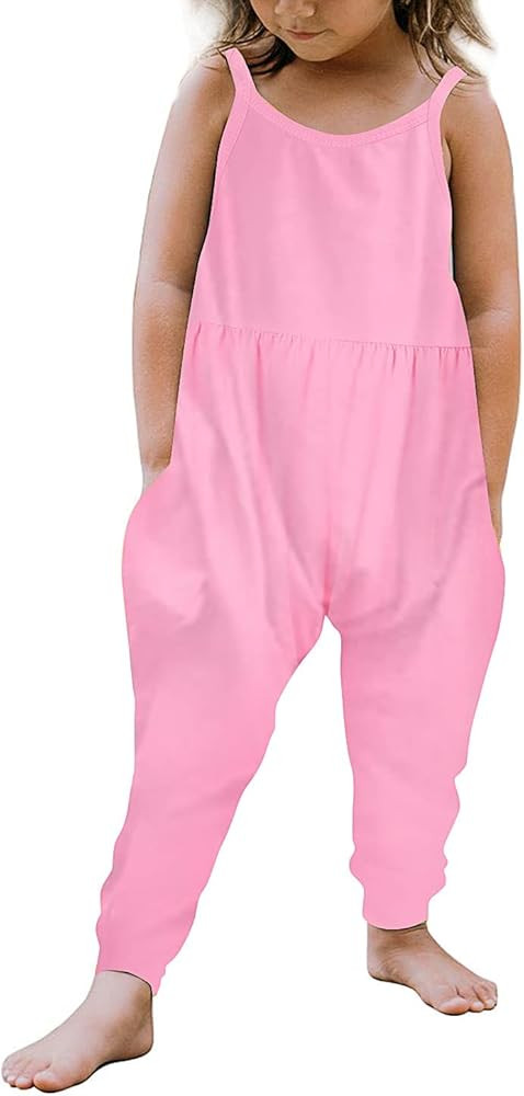 Vieille Toddler Girls Sleeveless Jumpsuits Spaghetti Strap Romper Clothes Long Pants with Pockets... | Amazon (US)