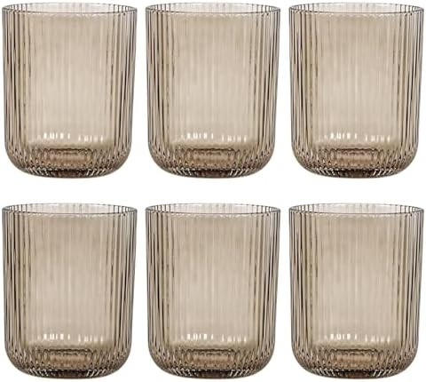 Smokey Gray Ribbed Highball Glasses Set of 6, 8.5oz Vintage Highball Tumblers,Colored Drinking Gl... | Amazon (US)