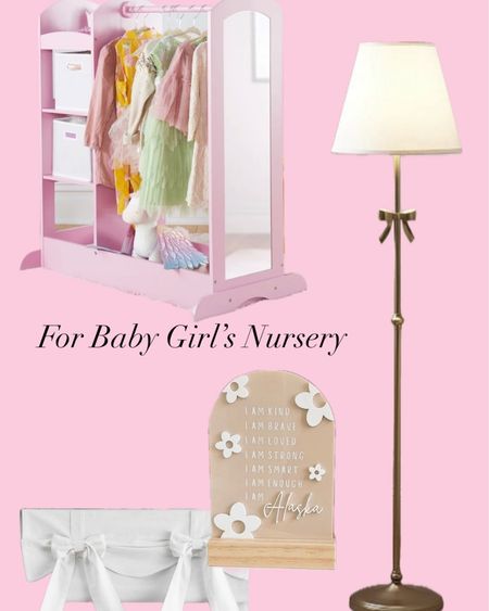 The sweetest baby girl nursery decor finds! Loving this Montessori getting dressed unit, the personalized art work, bow lamp and bow valance (there are also bow curtains!) 

#LTKbump #LTKhome #LTKbaby