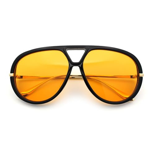 SA106 Iconic 80s Oversized Round Racer Metal Arm Plastic Sunglasses Black - Orange | Amazon (US)