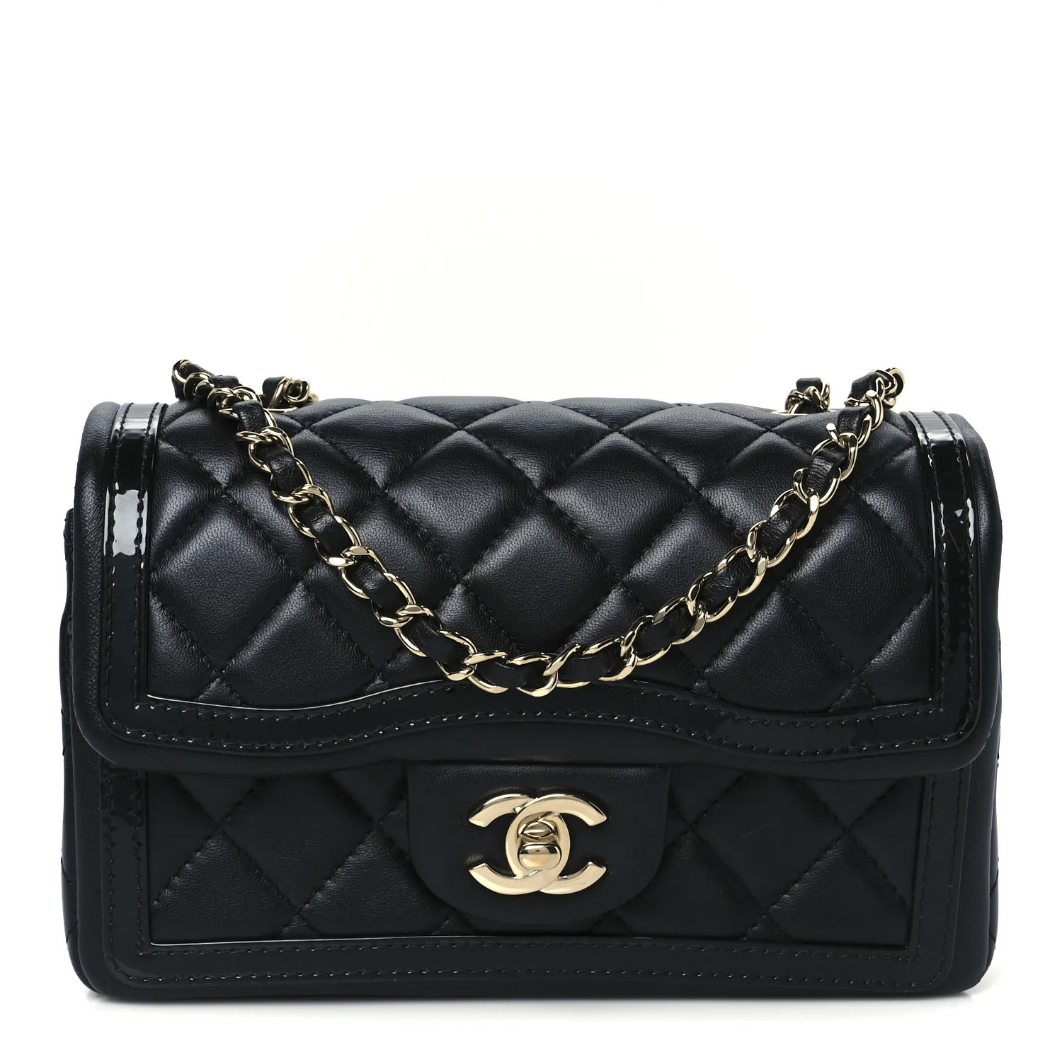 Shiny Lambskin Quilted Half Mini Flap Black | FASHIONPHILE (US)