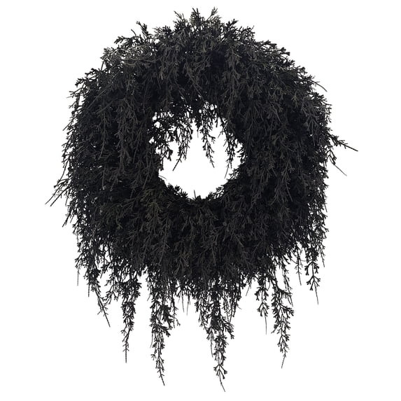 My Texas House Halloween Drapey Faux Cedar Wreath, Black, 24" | Walmart (US)