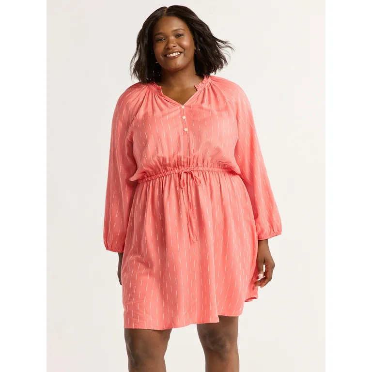 Time and Tru Women's and Women’s Plus Ruffle Neck Mini Dress, Sizes XS-4X | Walmart (US)