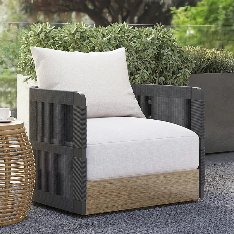 Latitude Run® Black Woven Rope Outdoor Swivel Chair Sofa 360 Degree Rotatable Coastal Patio Armc... | Wayfair North America