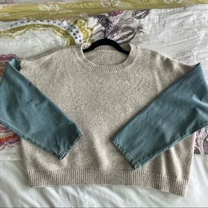 oversized sweater with denim sleeves | Poshmark
