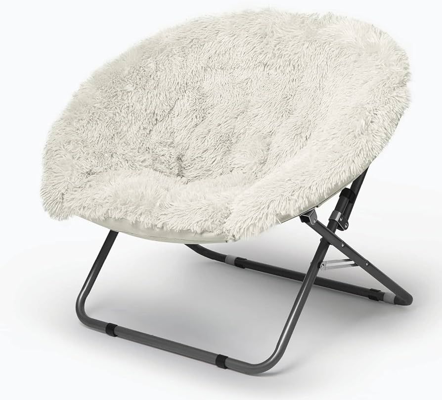 Urban Shop Oversized Mongolian Faux Fur Saucer Chair, White | Amazon (US)