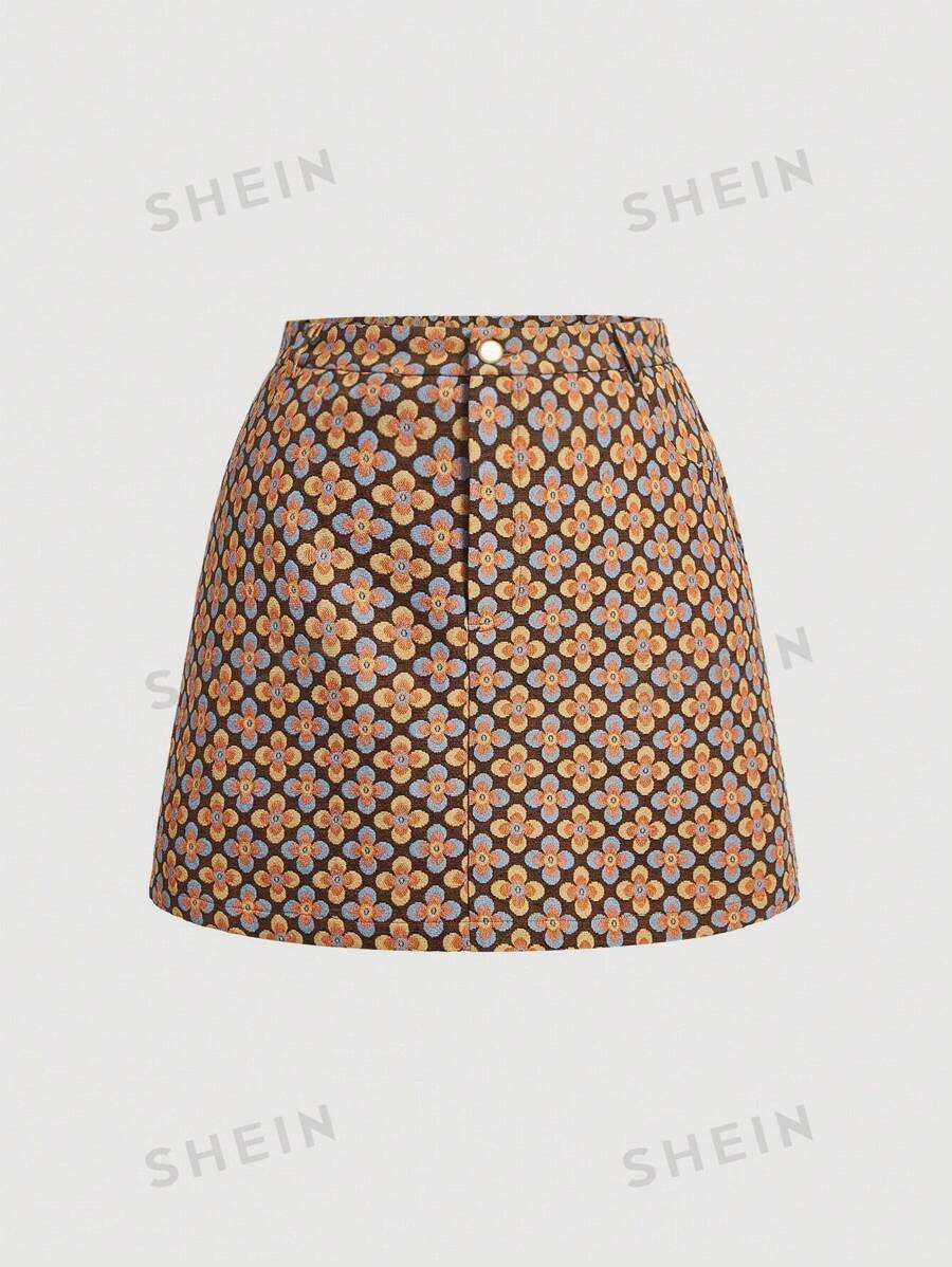SHEIN MOD Plus Size Women's Floral Print Short Skirt | SHEIN