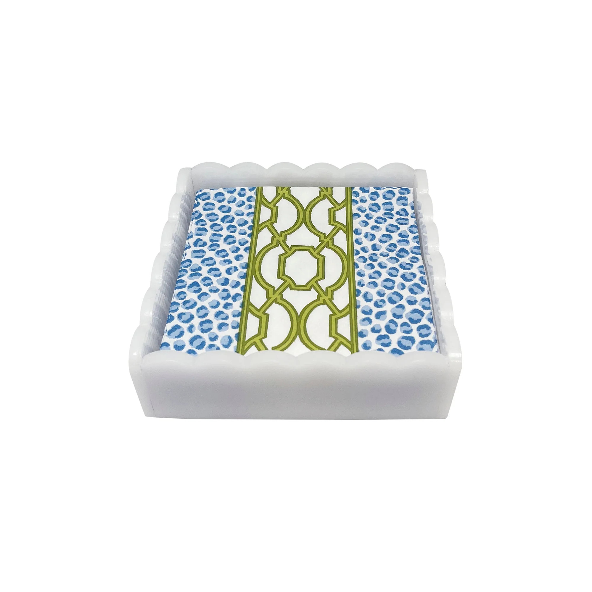 Knots And Spots White Scalloped Cocktail Napkin Box Set | Mariposa