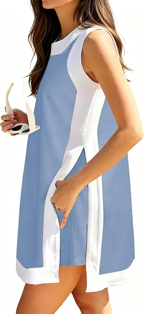 Women's Summer 2 Piece Outfits Sleeveless Spilt Hem Pullover Top Sets Lounge Set Tracksuit With Pockets | Amazon (US)