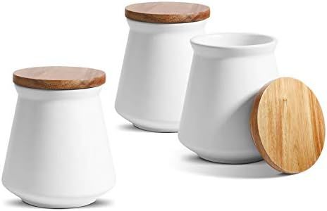 ComSaf Ceramic Food Storage Canister with Airtight Wood Lid (27oz/800ml), White Food Storage Jar ... | Amazon (UK)