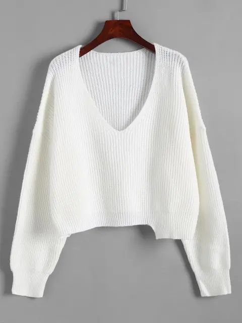 Notched Hem Oversized Asymmetrical Sweater - White M | ZAFUL (Global)
