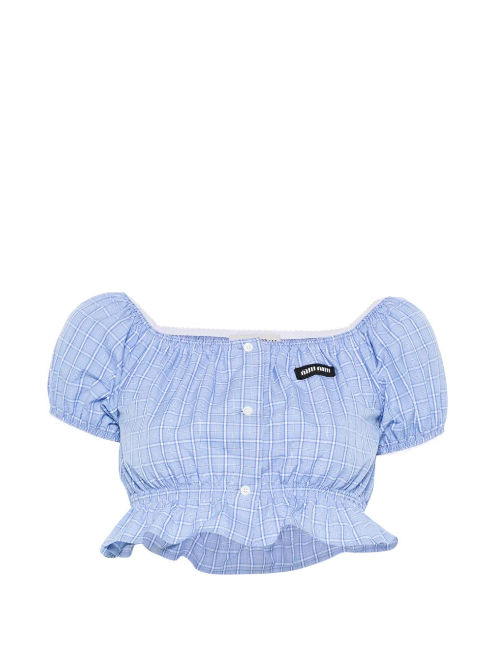 Miu Miu checked crop top - Blue | Farfetch Global