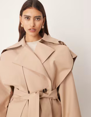 ARRANGE double breasted cropped trench coat with cape detail in tan | ASOS (Global)