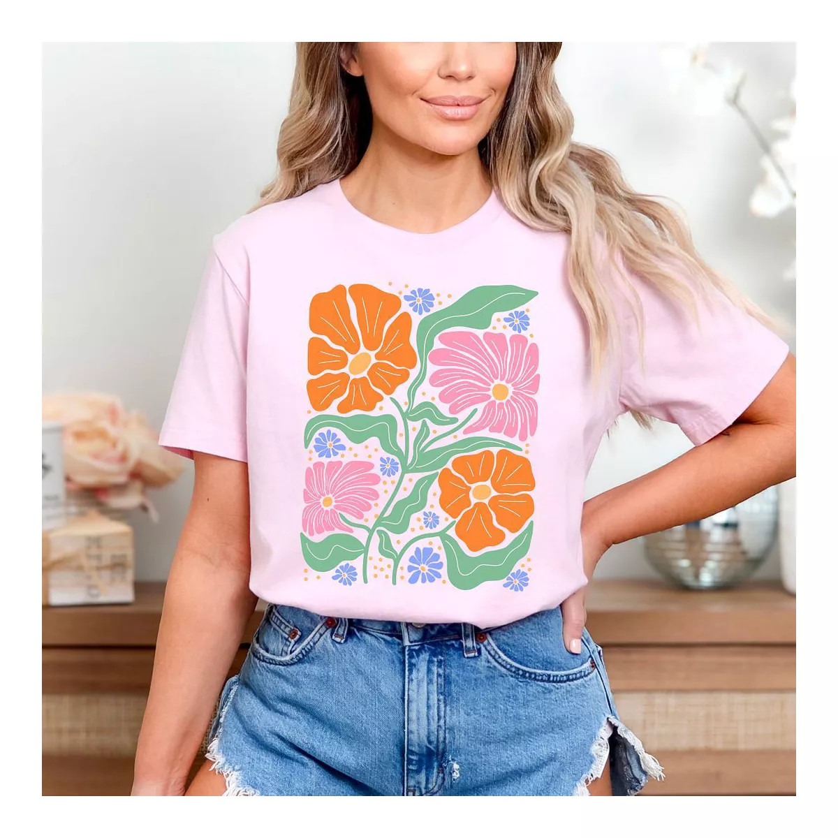 Simply Sage Market Women's Boho Floral Collage Short Sleeve Graphic Tee - M - Pink | Target