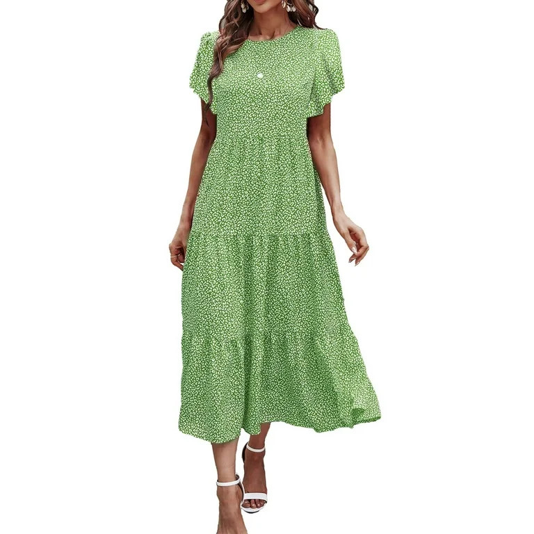 Fantaslook Dresses for Women Summer Casual Boho Dress Floral Print Ruffle Sleeve Midi Beach Dress... | Walmart (US)