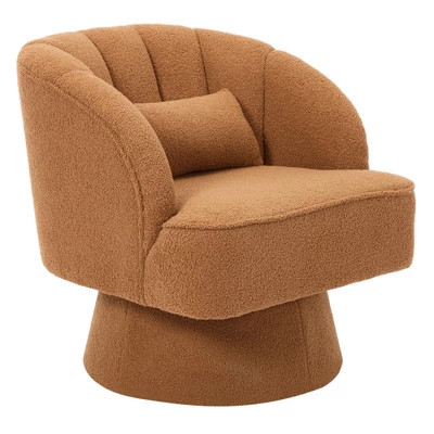 Modern Swivel Barrel Accent Chair, Teddy Fleece Upholstered Armchair with Backrest and Plush Padding, Comfy Round Lounge Chair for Living Room, Brown | Target