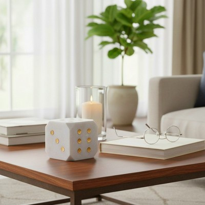 Marble Dice Sculpture for Home Decor - Decorative Accent for Living Room, Shelf, Bathroom, and Office Styling -4", White & Gold | Target