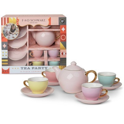 FAO Schwarz Hand-Glazed Ceramic Tea Party Set - 9pc: BPA-Free Pretend Play Tea Accessories for Kids | Target