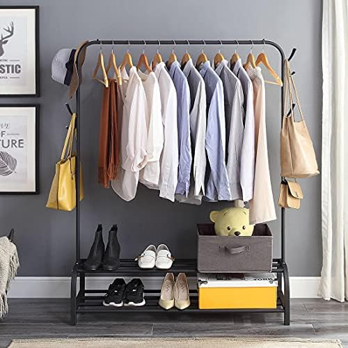 Clothes Rack with Shelves, Free-standing Garment Rack, Upgrade Stable Double Deck Clothes Hanging Ra | Amazon (US)