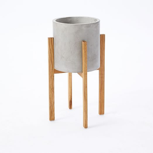 Modern Wood Leg Standing Planter - Cylinder | West Elm (US)