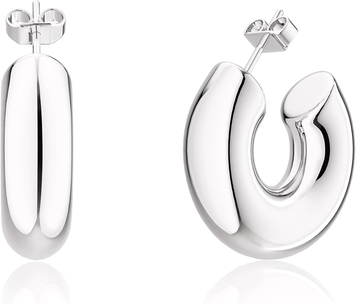 Moodear Trendy Chunky Hoop Earrings for Women - Dainty 14K Gold Plated Thinck Open Hoops Hypoalle... | Amazon (US)