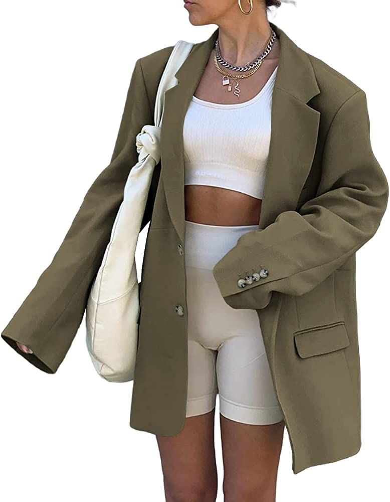 Women Casual Elegant Long Sleeve Oversized Lapel Blazers Open Front Solid Work Office Jacket Blaz... | Amazon (US)