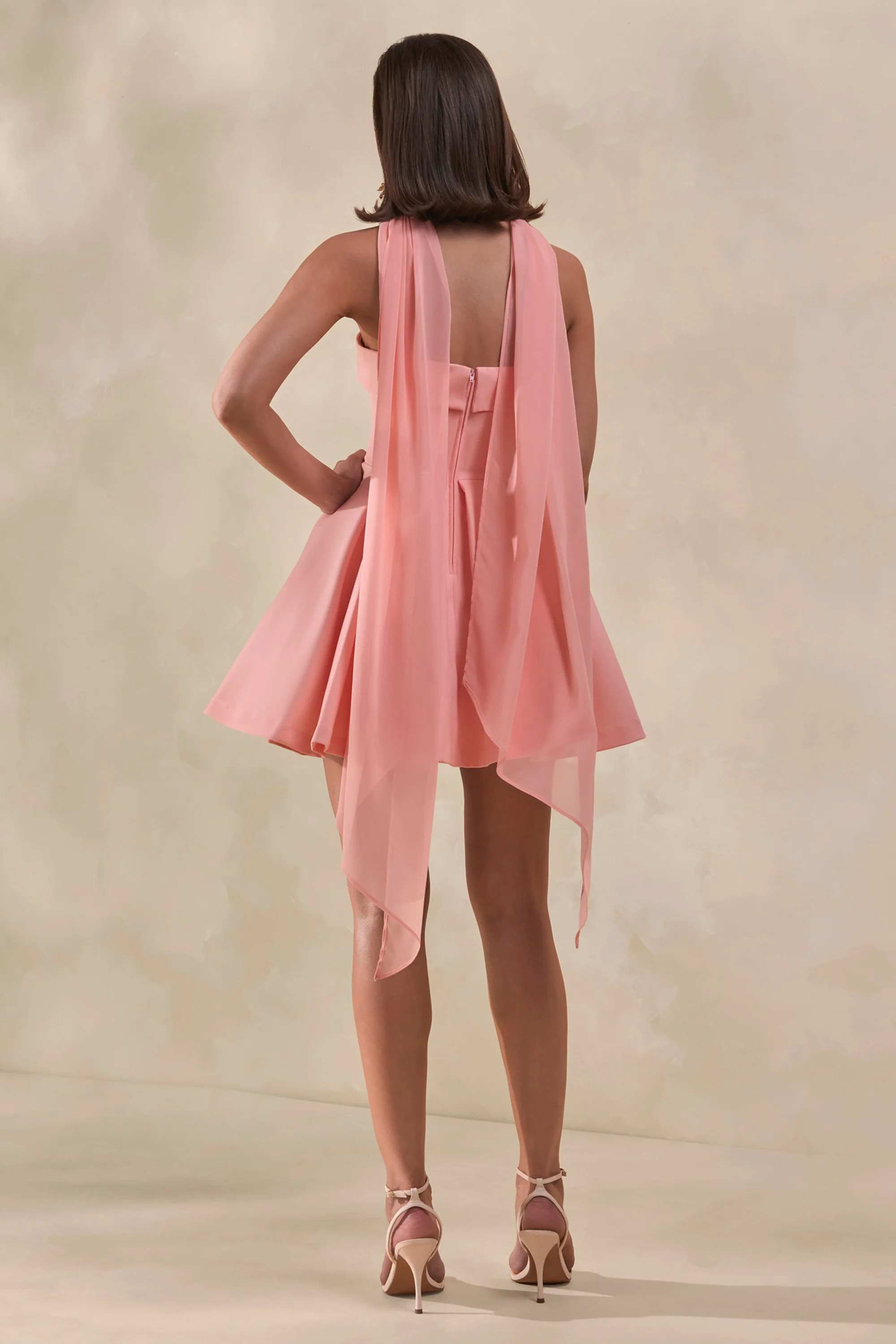 Bruna | Light Pink Bandeau Skater Mini Dress | Club L London