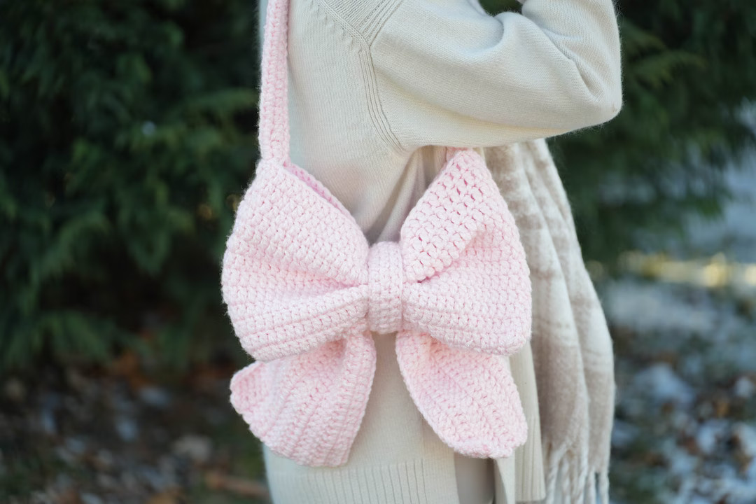 Hand Crochet Bow Bag Coquette Shoulder Bag, Girl Bow Bag, Crochet Bow Bag, Crochet Shoulder Purse... | Etsy (US)