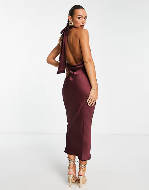 Pretty Lavish high neck satin midaxi dress in plum | ASOS (Global)