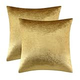 GIGIZAZA Gold Velvet Decorative Throw Pillow Covers,18x18 Pillow Covers for Couch Sofa Bed 2 Pack Soft Cushion Covers | Amazon (US)