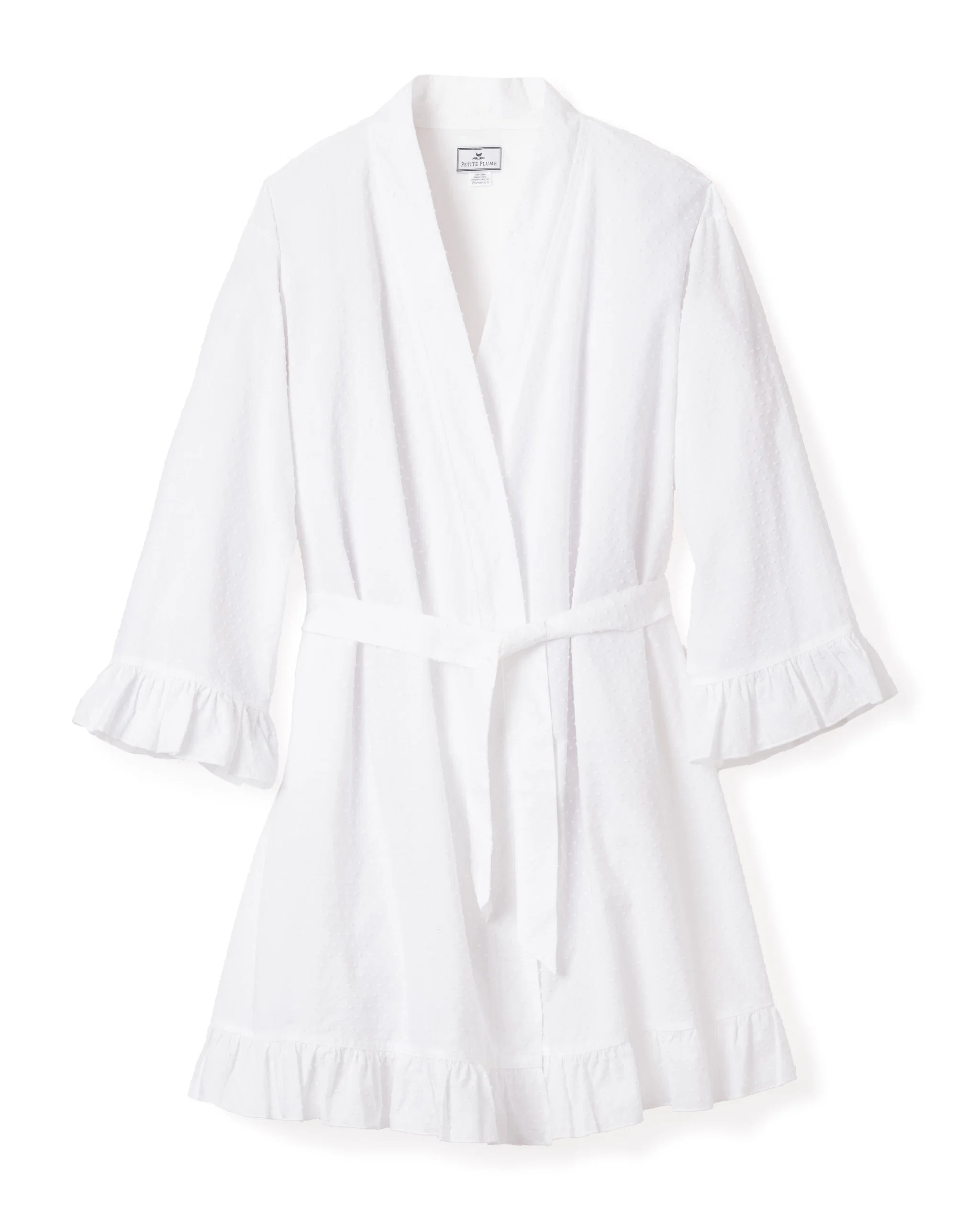 Women's Swiss Dots Robe in White | Petite Plume